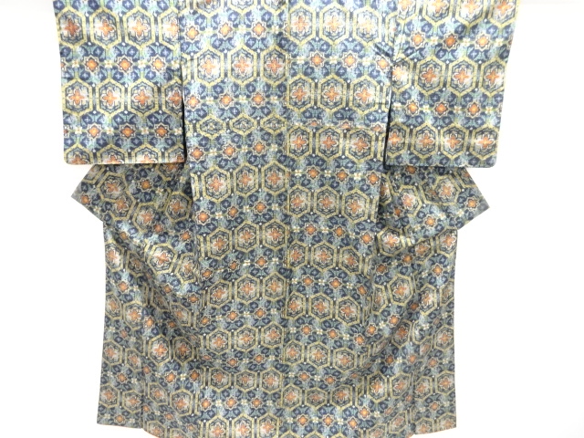 JAPANESE KIMONO / SILK / HAND WOVEN TSUMUGI / FLORAL KIKKO